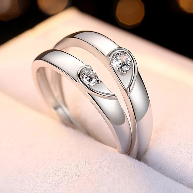 Heart Design Silver Couple Rings