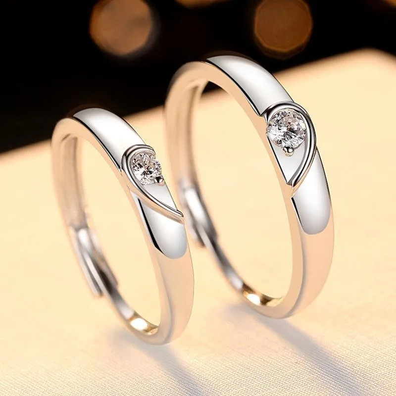 Heart Design Silver Couple Rings