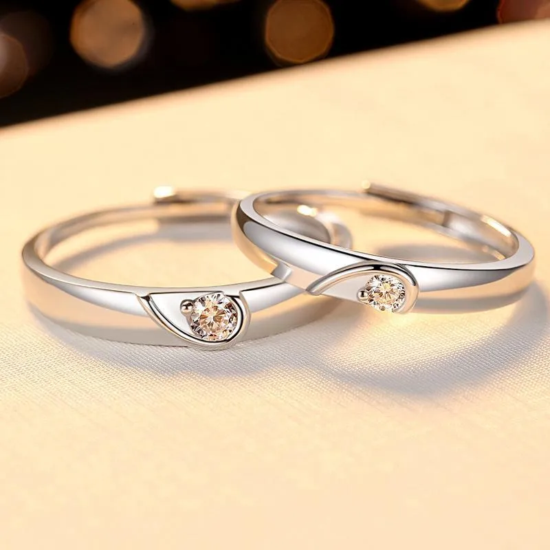 Heart Design Silver Couple Rings