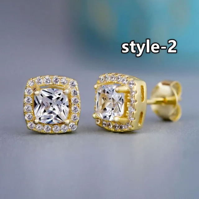 Huitan Fashion Geometric Women Stud Earrings Cubic Zirconia Wedding Party Daily Wearable Fashion Jewelry Hot Dropshipping