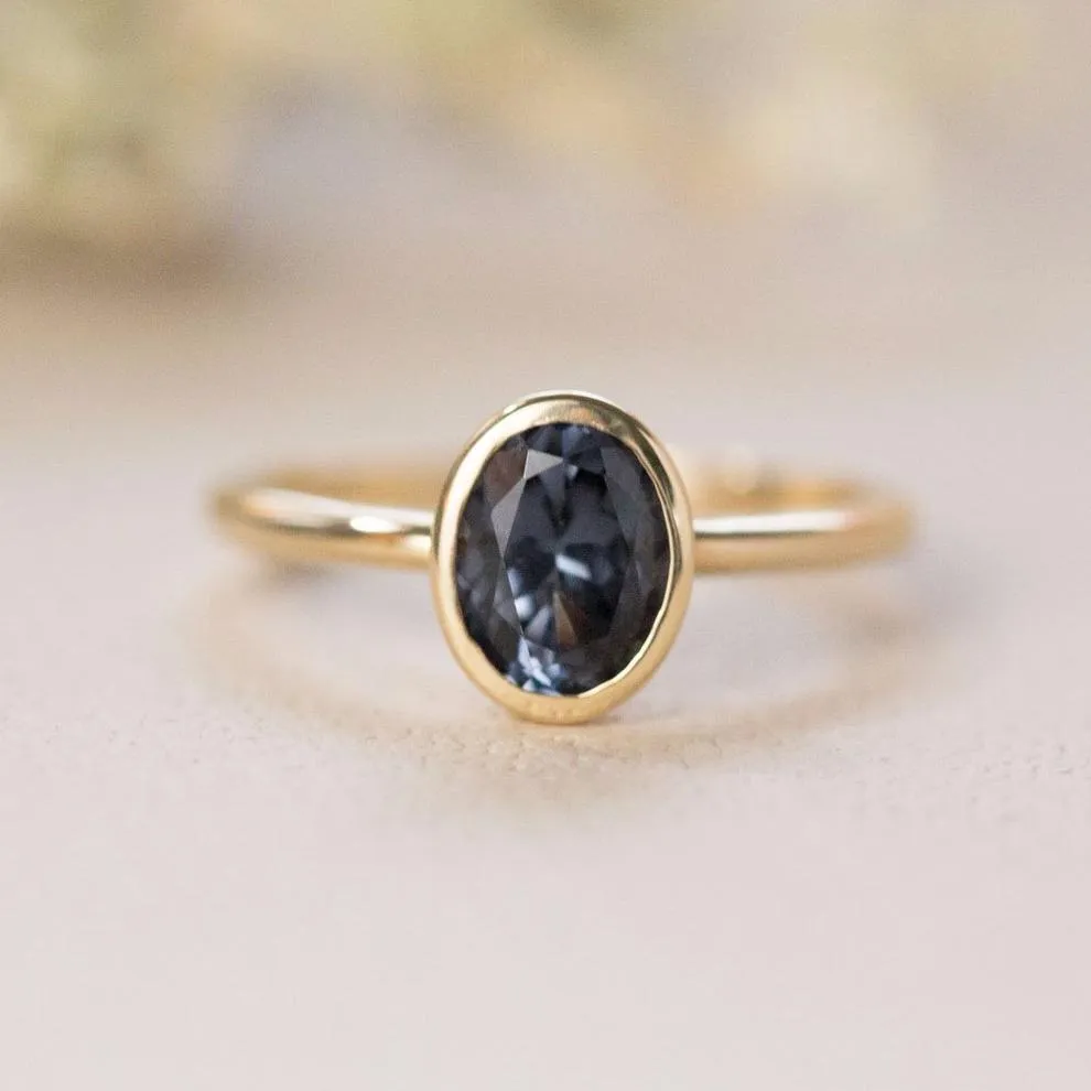 Indigo Blue Spinel Oval Ring - Bezel Set Ring - Spinel Engagement Ring by Anueva Jewelry