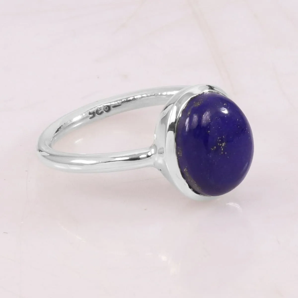 Lapis Solitaire Sterling Silver Ring, Handmade Statement Jewelry, Wedding Gift, Gift for Her