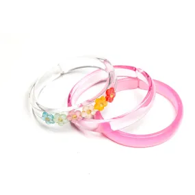 Lilies & Roses 3pc Bangle Set - Pearl Colors Flowers   Pink Bangle