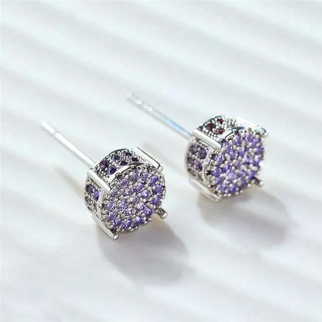 Luxury Full Crystal Round Earrings White Gold Yellow Gold Color White Zircon Stone Wedding Stud Earrings For Women Men Jewelry