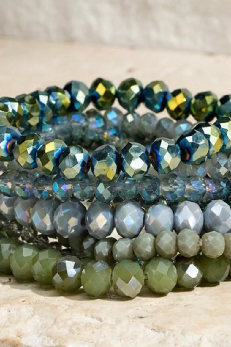 Marian Assorted Glass Bead Bracelet Set- Opal Olive