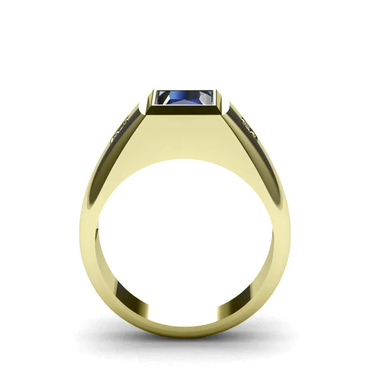 Men's Sapphire Ring with 0.06ct Genuine Diamonds in Gold-Plated Silver Wedding Jewelry