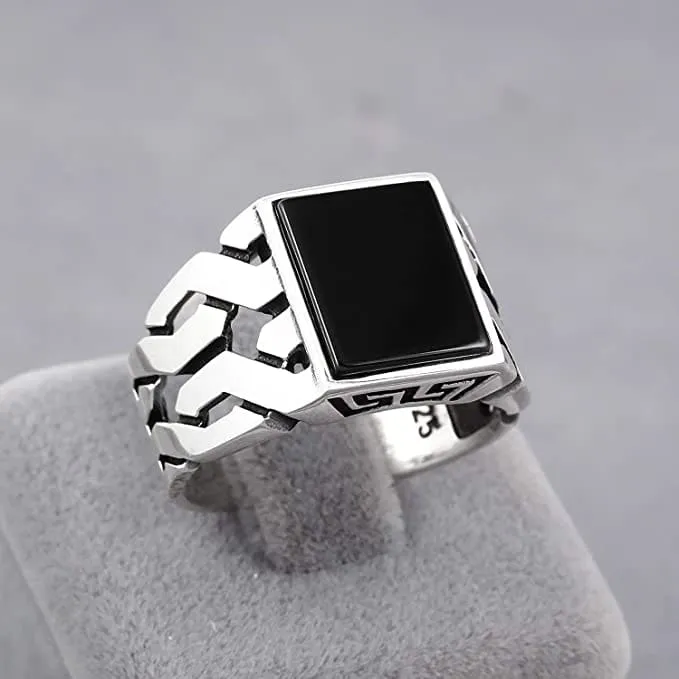 Mens Silver Ring with Black Onyx Stone in 925 Sterling Turkish Handmade Jewelry Men’s Rings