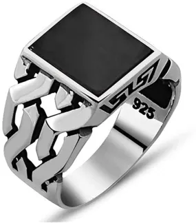 Mens Silver Ring with Black Onyx Stone in 925 Sterling Turkish Handmade Jewelry Men’s Rings