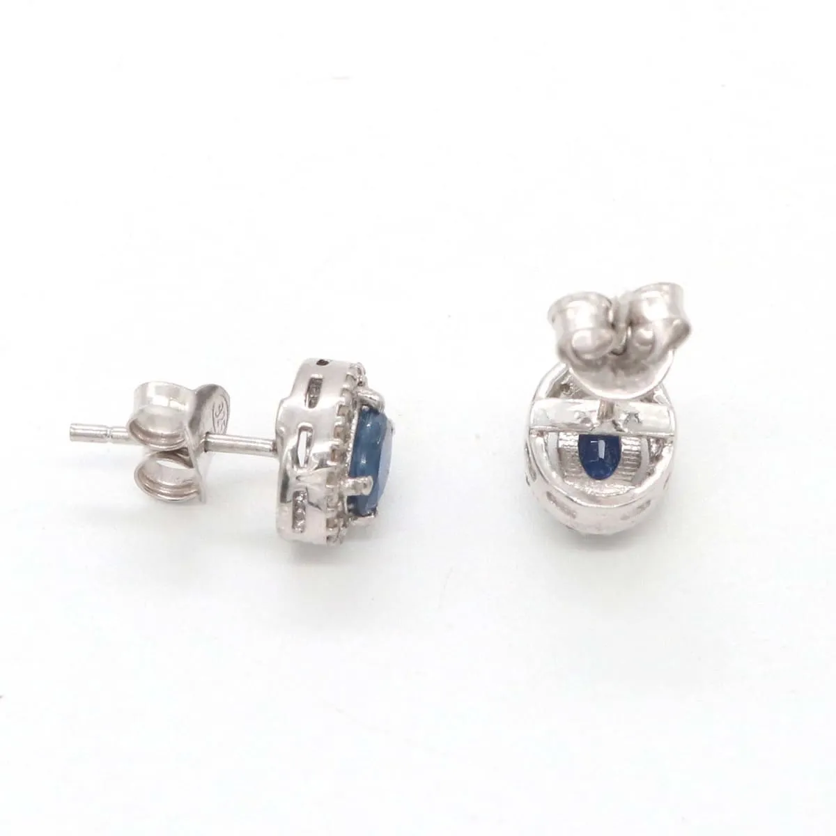 Natural & Real Diamond Natural Sapphire Handmade 925 Solid Sterling Silver Stud Earrings Wedding Jewelry