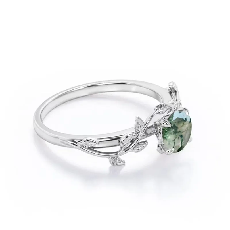 Natural Green Moss Agate Ring 925 Sterling Silver Promise Ring Engagement Wedding Jewelry Gift for Women Valentine's Day