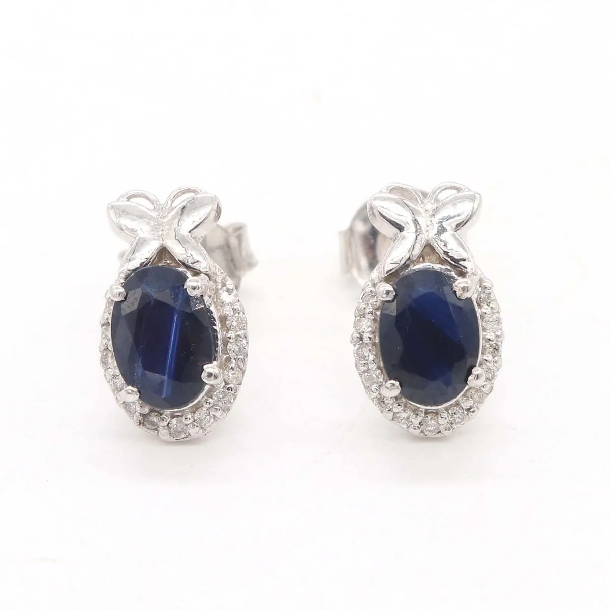 Natural Sapphire diamond Handmade 925 Solid Sterling Silver Stud Earrings, Wedding Jewelry