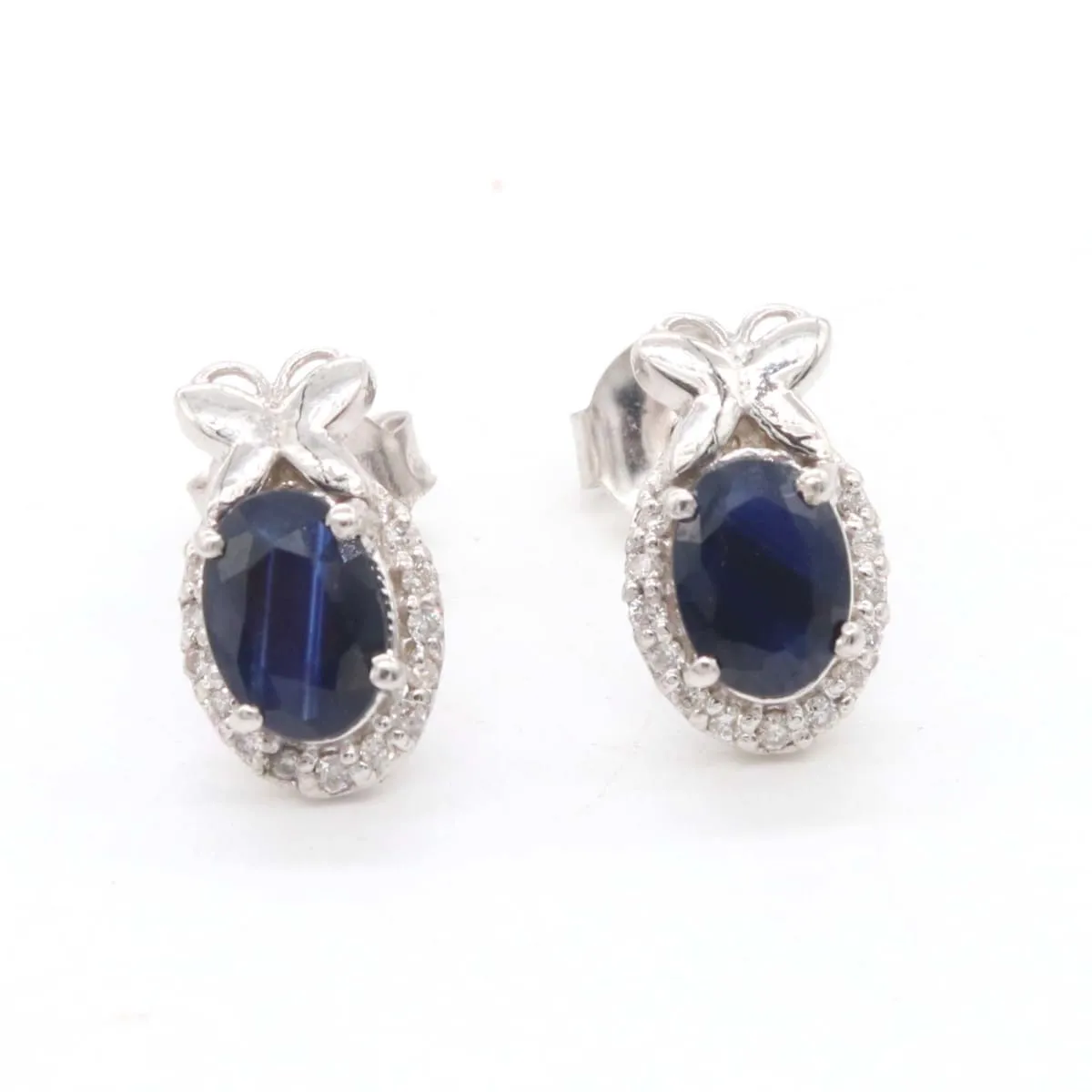 Natural Sapphire diamond Handmade 925 Solid Sterling Silver Stud Earrings, Wedding Jewelry