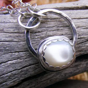 Pearl Necklace, Mother Of Pearl Sterling Silver Pendant, Bridal, Wedding, June Birthstone, White Gemstone Jewelry, Handcrafted