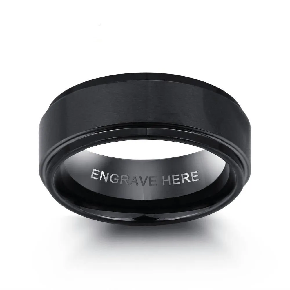 Personalized Engrave Tungsten Steel Ring Fashion Jewelry Black Men Rings For Party Gift for Husbands