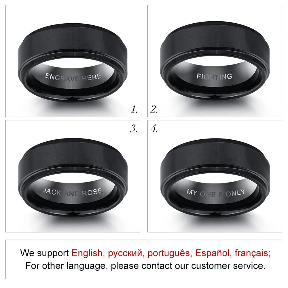 Personalized Engrave Tungsten Steel Ring Fashion Jewelry Black Men Rings For Party Gift for Husbands