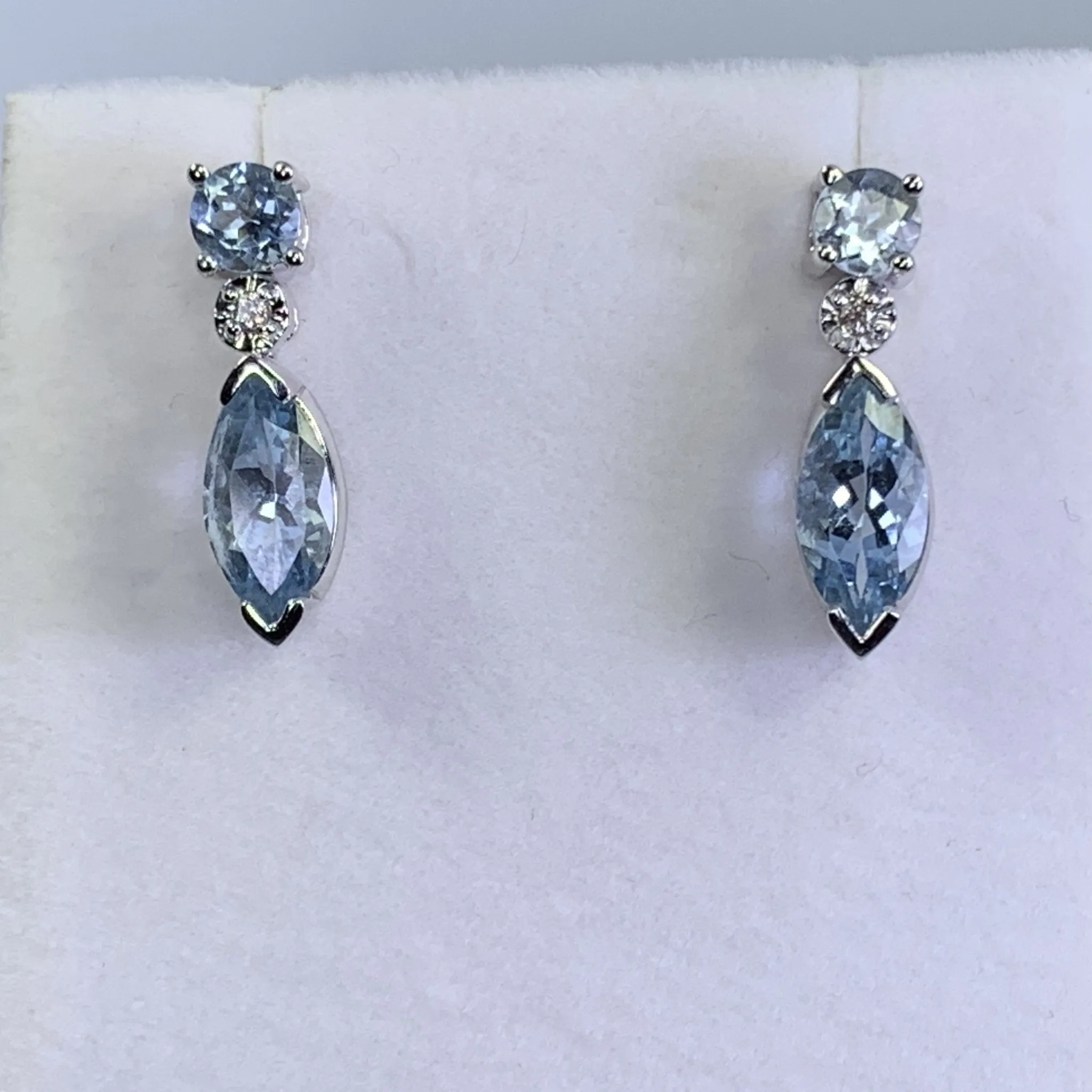 RESERVED LISTING for GM1321 1970s Aquamarine Drop Earrings set in 14K White Gold. Perfect Something Blue Wedding Jewelry.