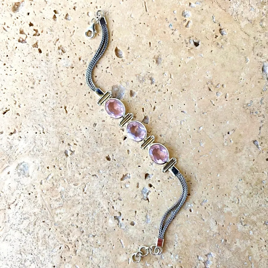 Rose Quartz Triple Gem Bracelet