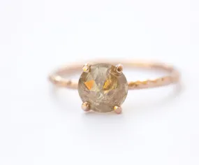 Rosecut Champagne Galaxy Diamond and Dainty Carved Rose Gold Solitaire Engagement Ring - Low Profile Rosecut Ring - Skinny Band - Hand carved by Anueva Jewelry