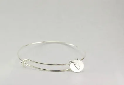 Silver Initial Bangle Bracelet