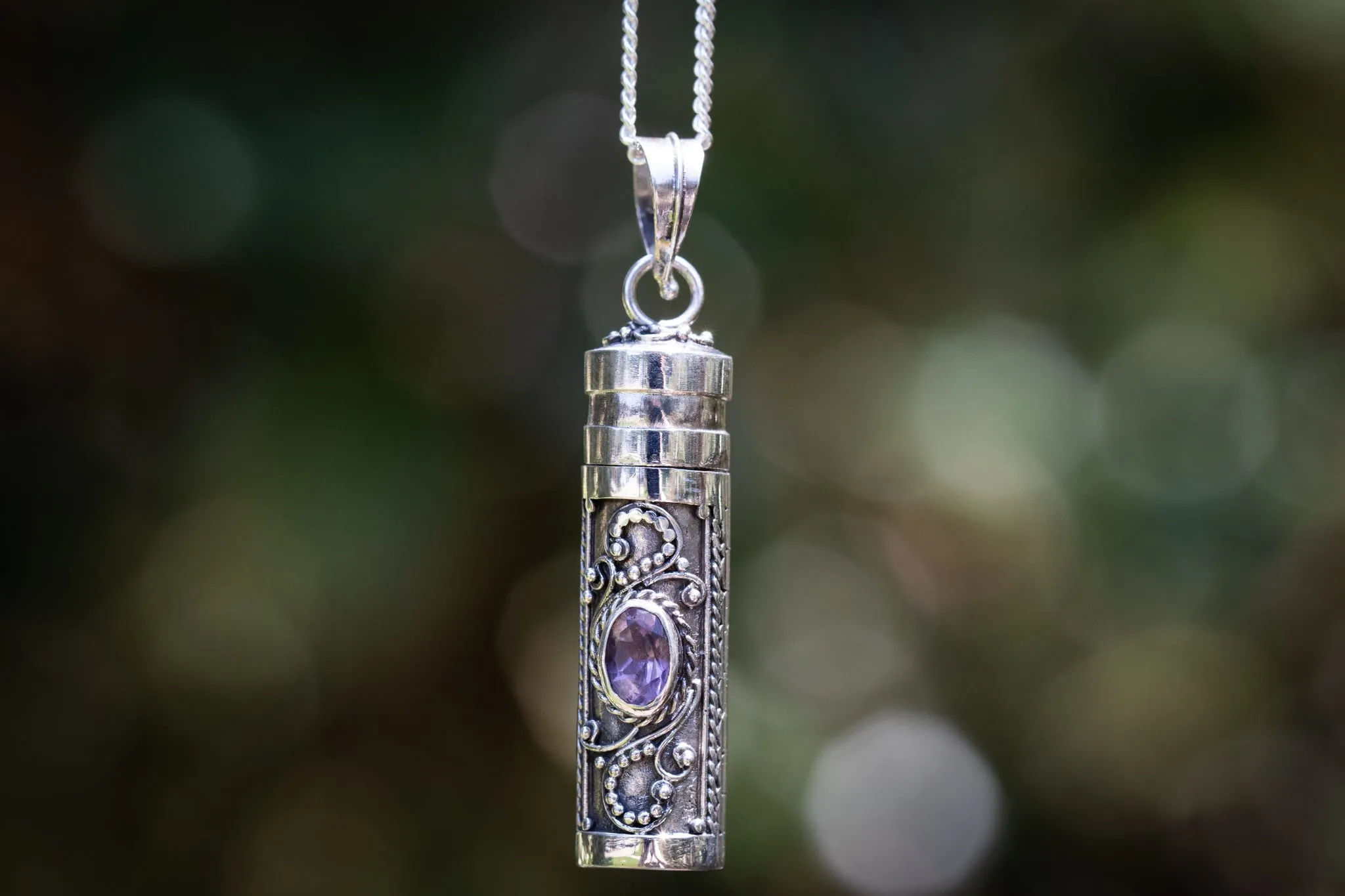 Silver Keepsake Urn Pendant with Gem