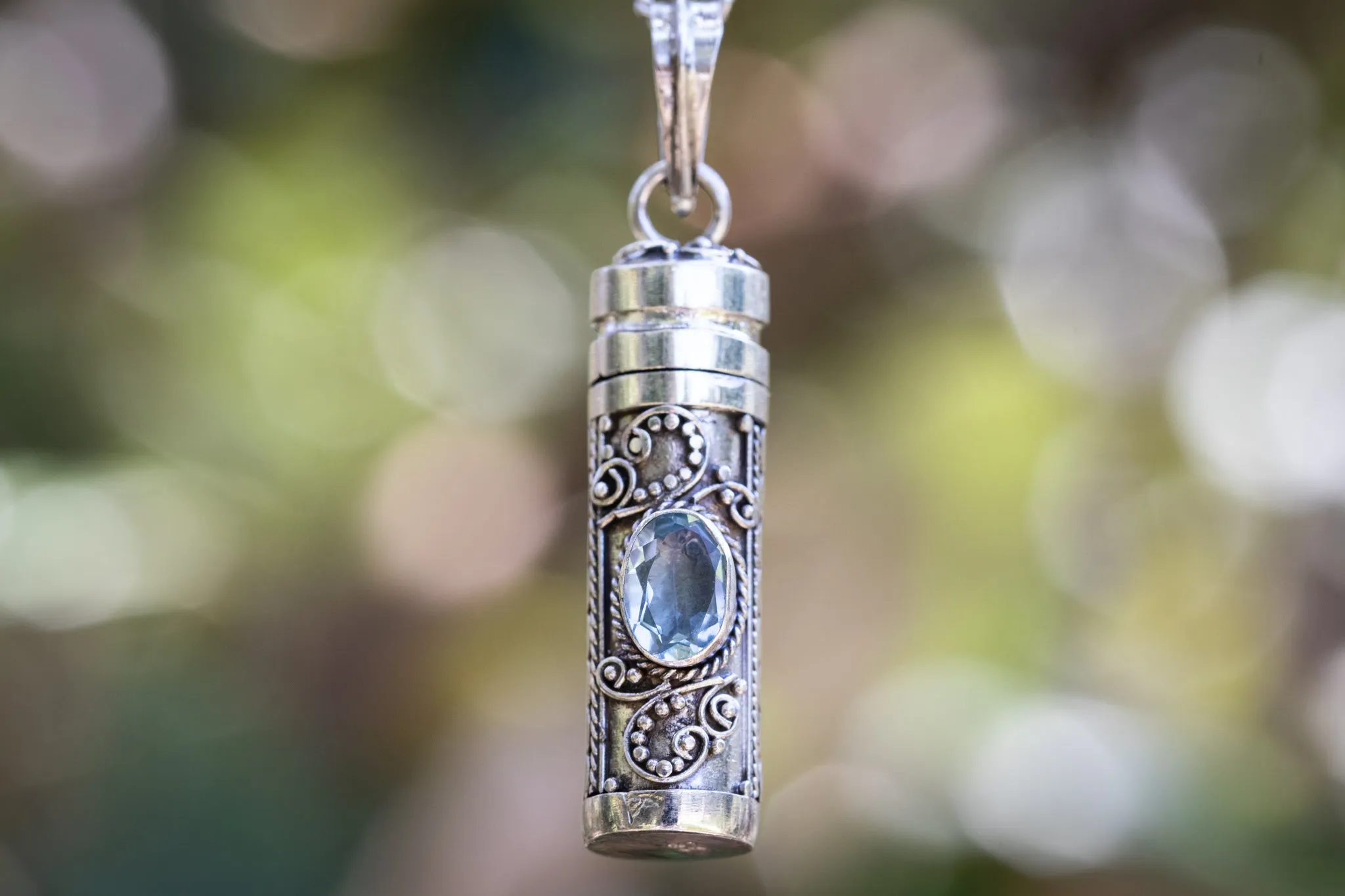 Silver Keepsake Urn Pendant with Gem