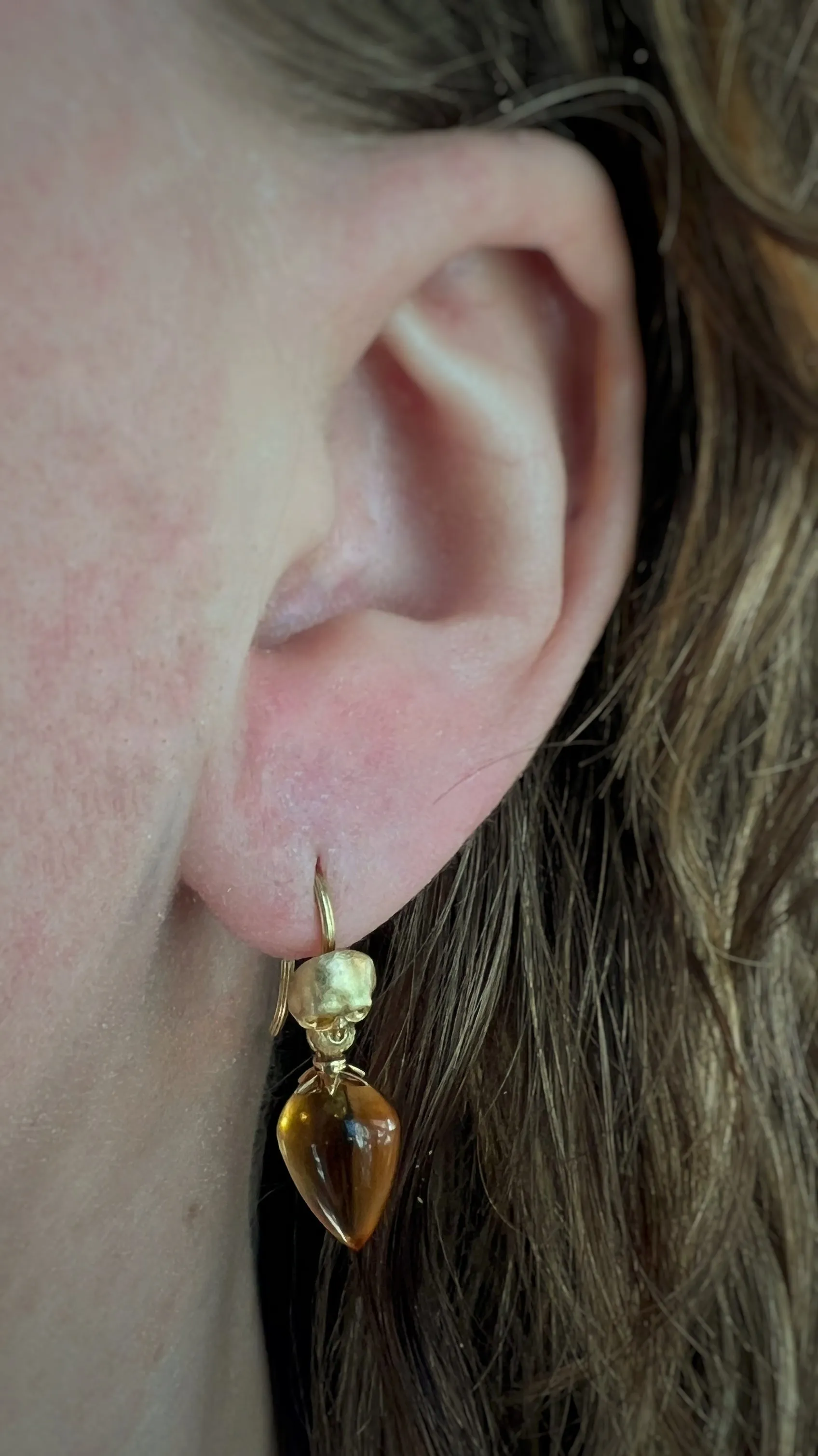 Skull Gem Drop Earrings with Citrine