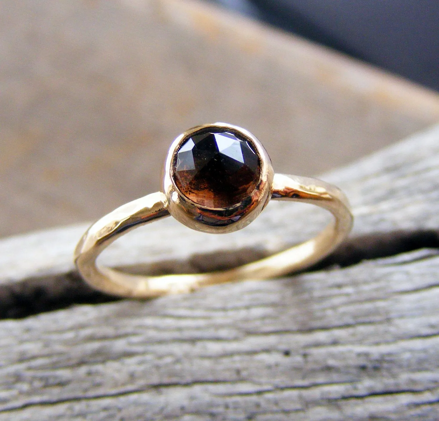 Smokey Quartz 14k Gold Stacking Ring, Smoky Quartz Chocolate Brown Gemstone, Gold Wedding Or Engagement Or Birthstone Jewelry, Minimalist