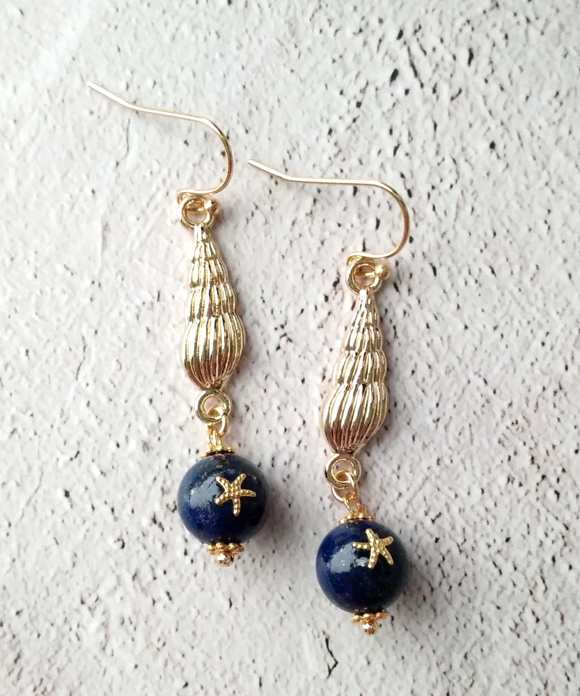 Spiral Shell Single Gem Drop Earrings