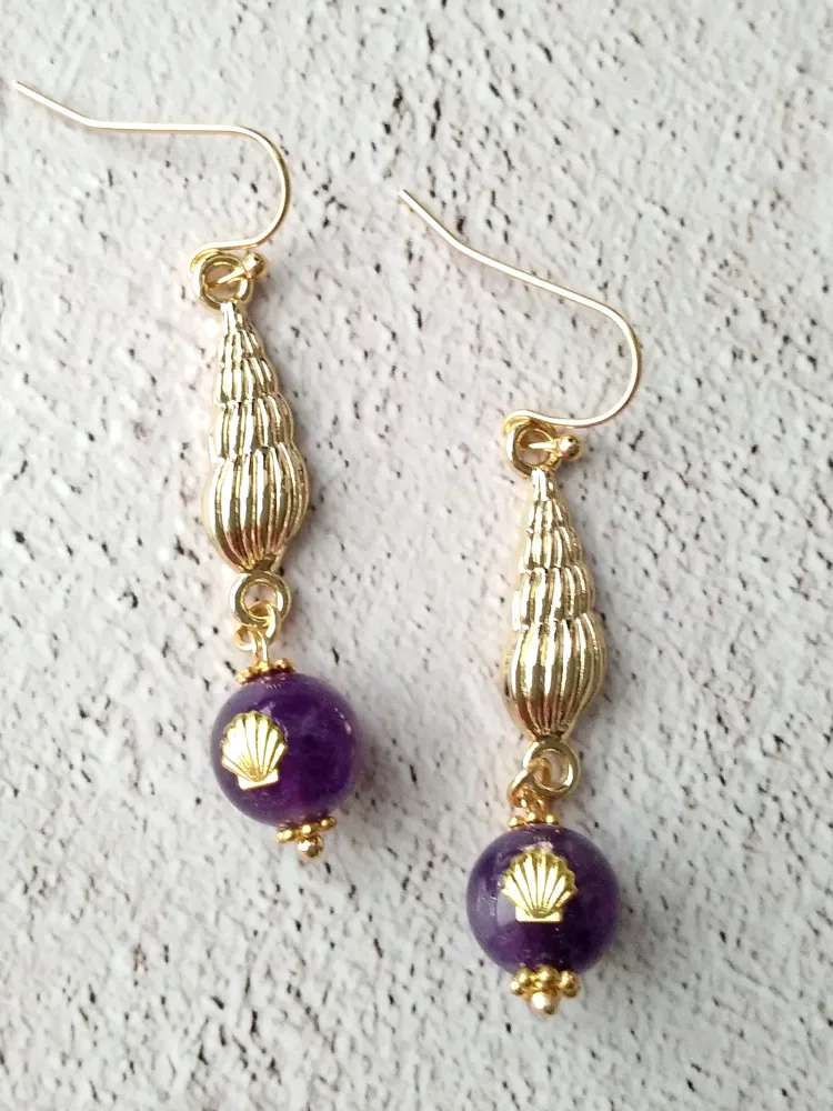 Spiral Shell Single Gem Drop Earrings