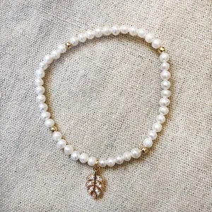 Stretch 3mm Pearl Bracelet- Palm Charm