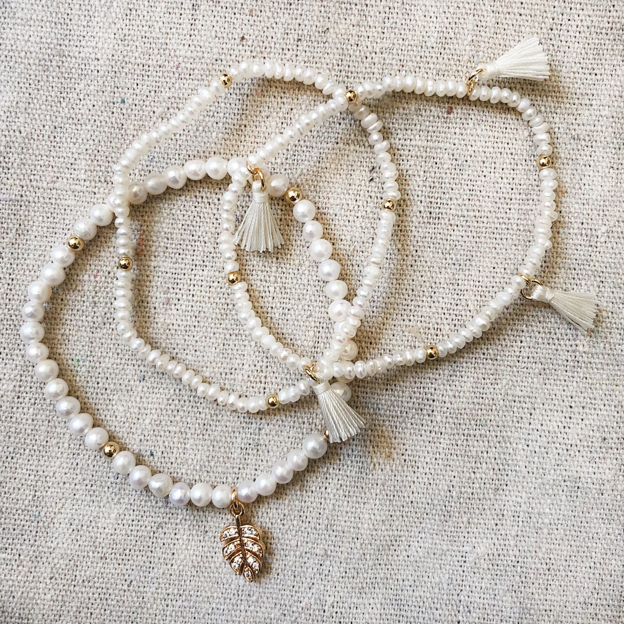 Stretch 3mm Pearl Bracelet- Palm Charm