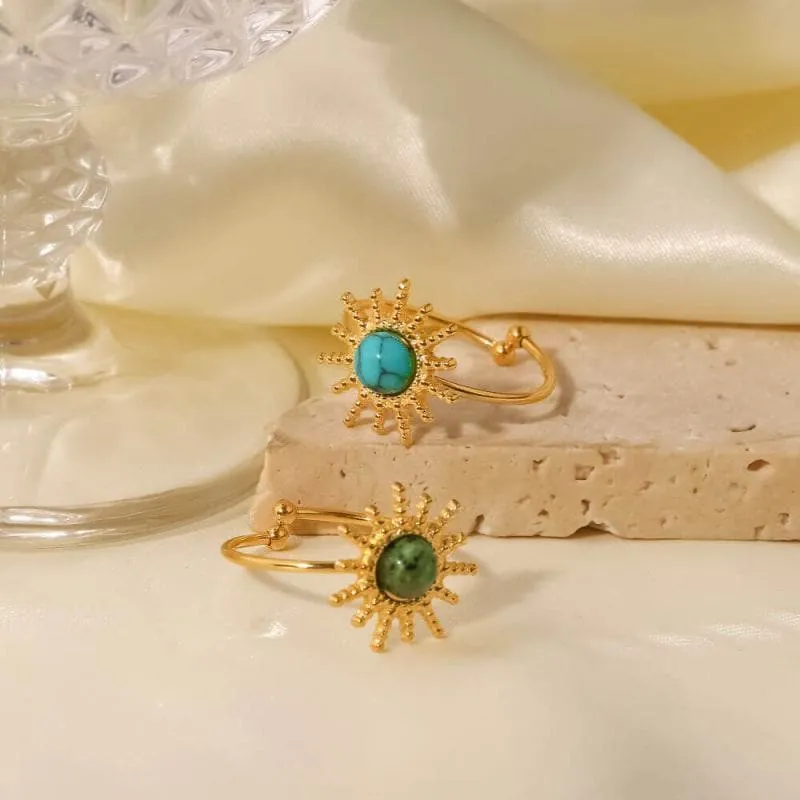 Sun Shaped Turquoise Open Rings