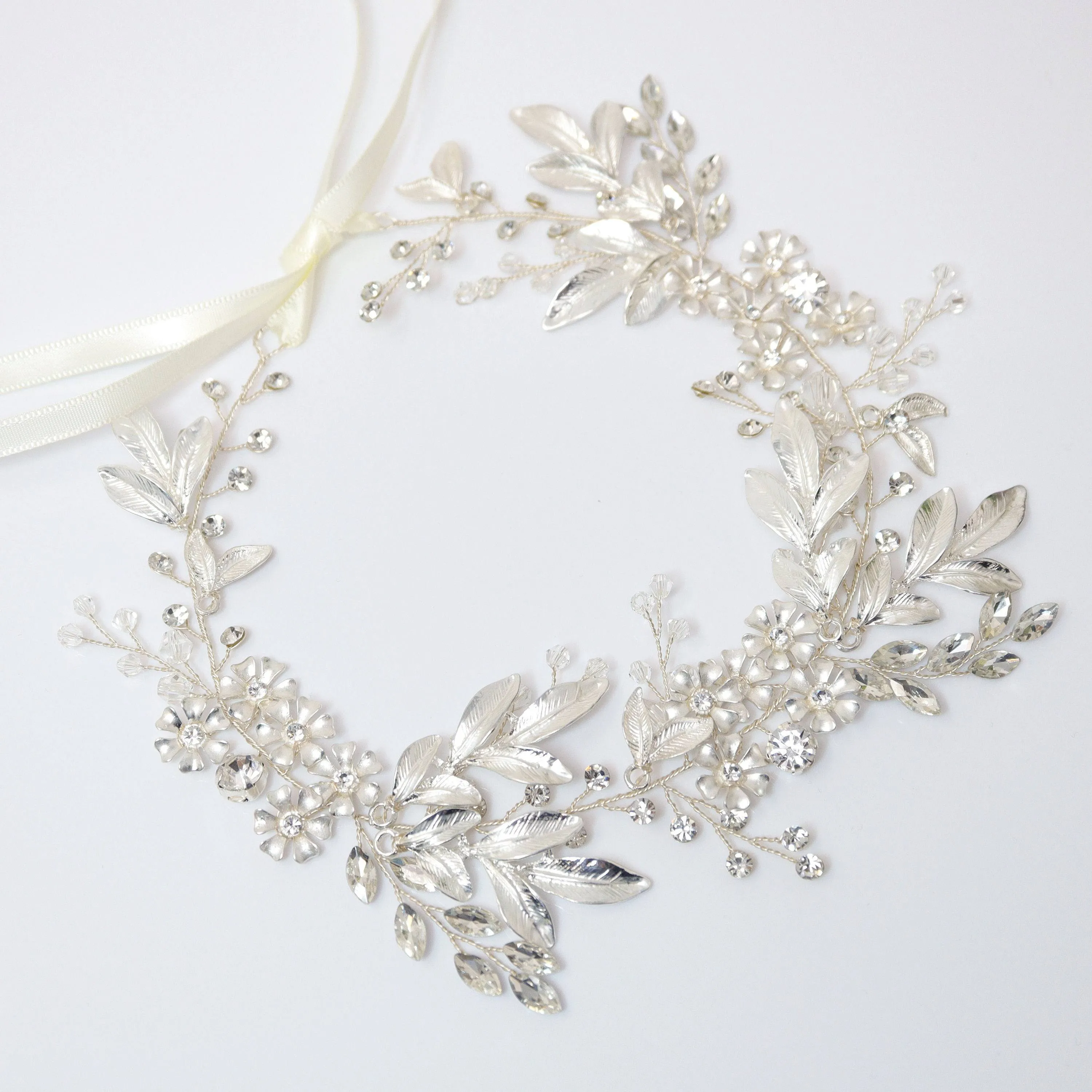 Swarovski Crystals Floral Leaves Garden Wedding Hair Vine, Pearl Bridal Hair Vine, Rhinestone Headband, Statement hair accessories.