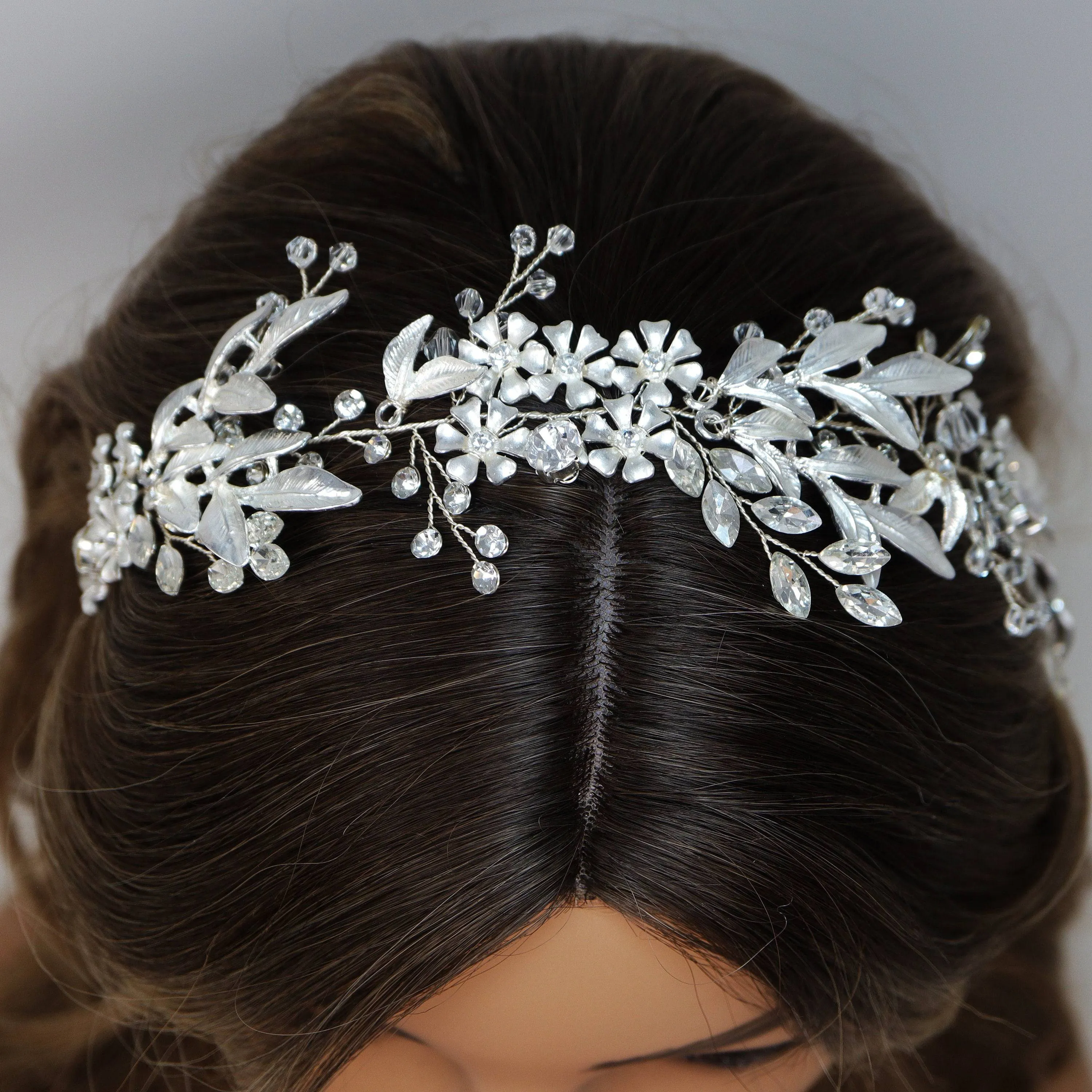 Swarovski Crystals Floral Leaves Garden Wedding Hair Vine, Pearl Bridal Hair Vine, Rhinestone Headband, Statement hair accessories.