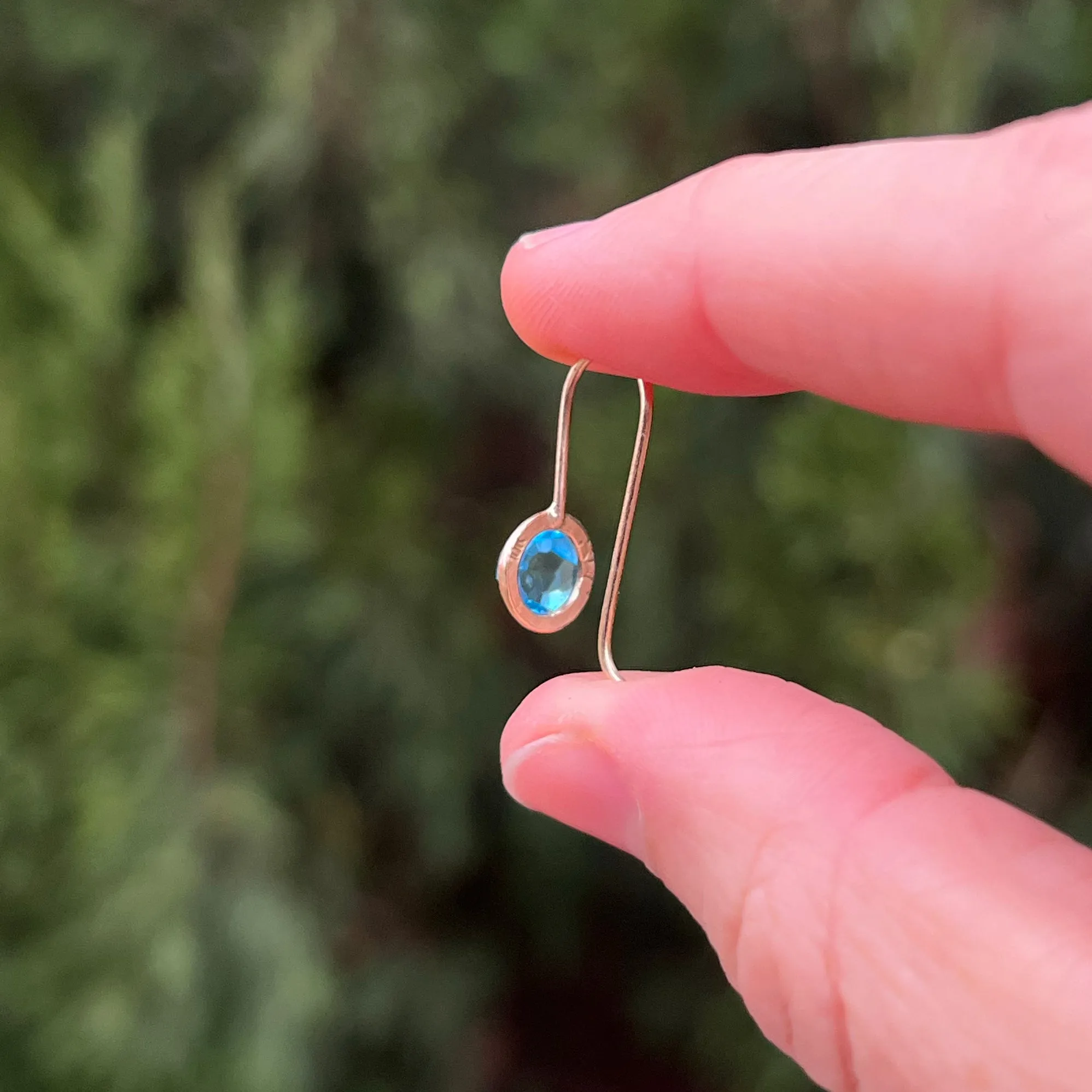 Swiss Blue Topaz Round Gem Drop Earrings