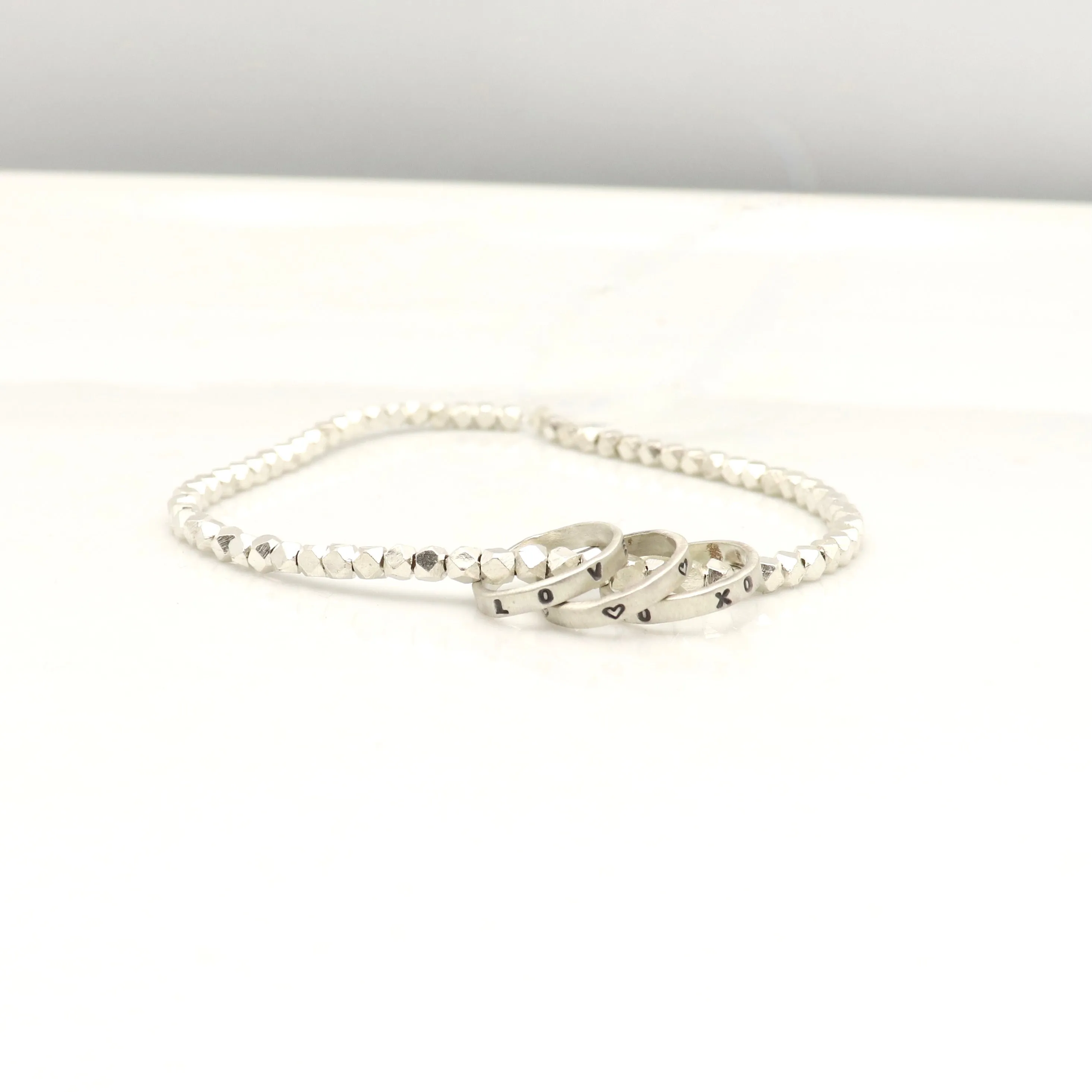 THREE Petite Silver Rings Bracelet