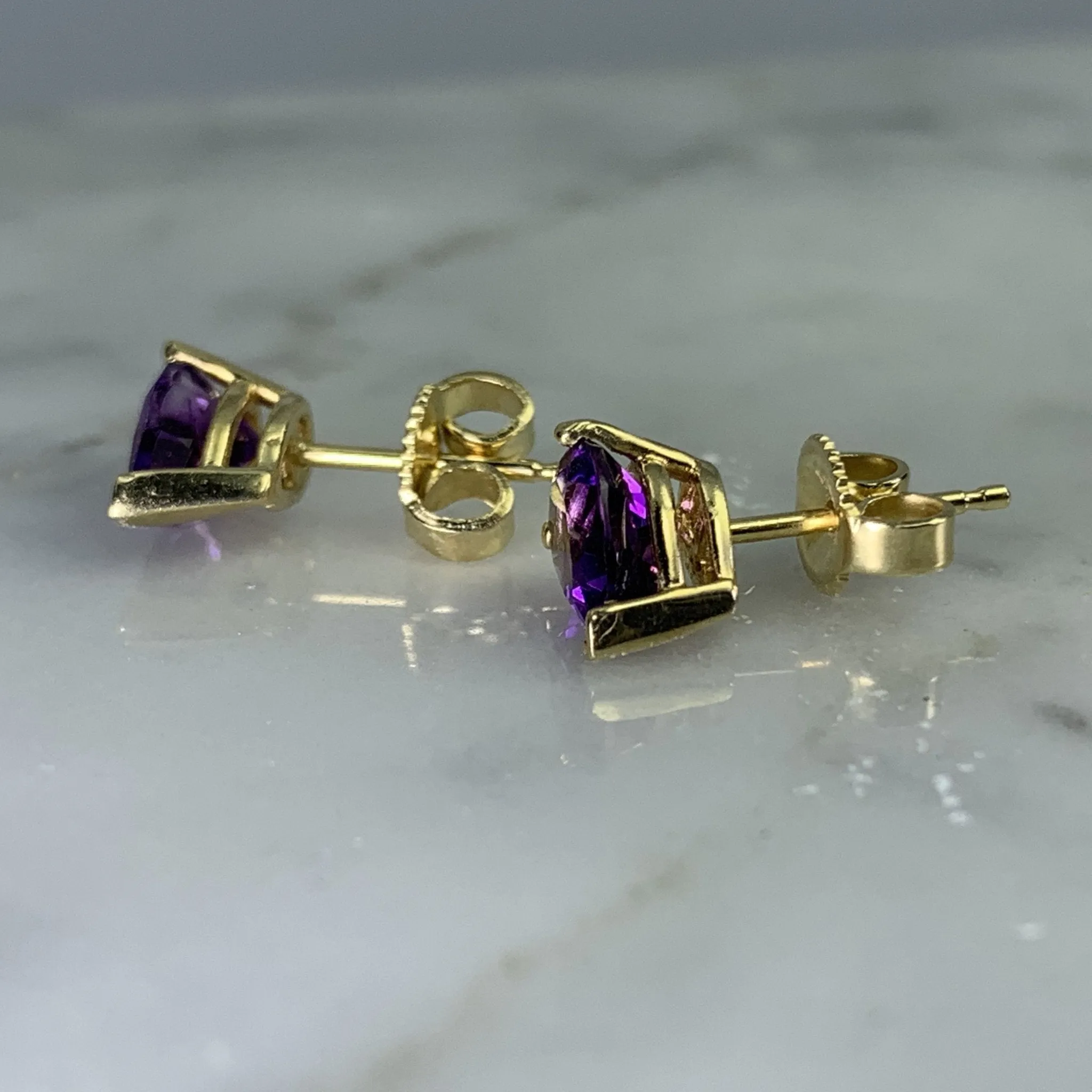 Vintage Amethyst Earrings set in 14K Gold. February Birthstone. 6th Anniversary. Wedding Jewelry.