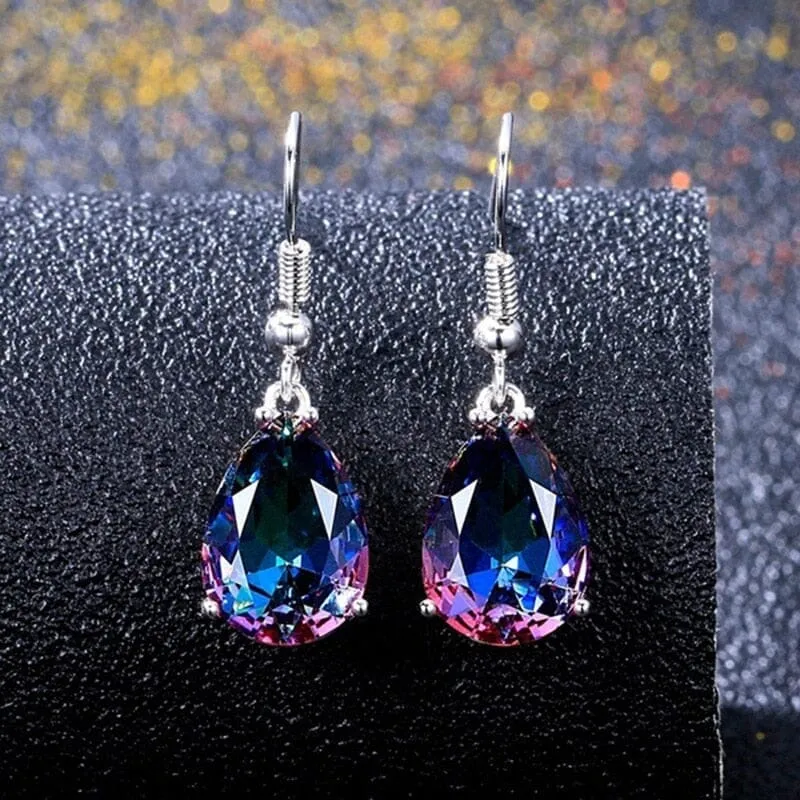 Water Drop Shaped Rainbow Topaz Drop Earrings  - 925 Sterling Silver