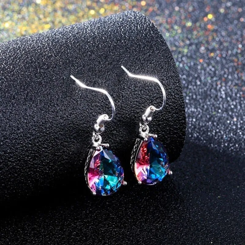 Water Drop Shaped Rainbow Topaz Drop Earrings  - 925 Sterling Silver