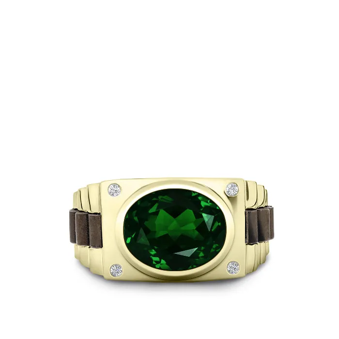 Wedding Ring for Man Diamond Birthstone Band with 4.50ct Green Emerald Gentleman Classic Jewelry