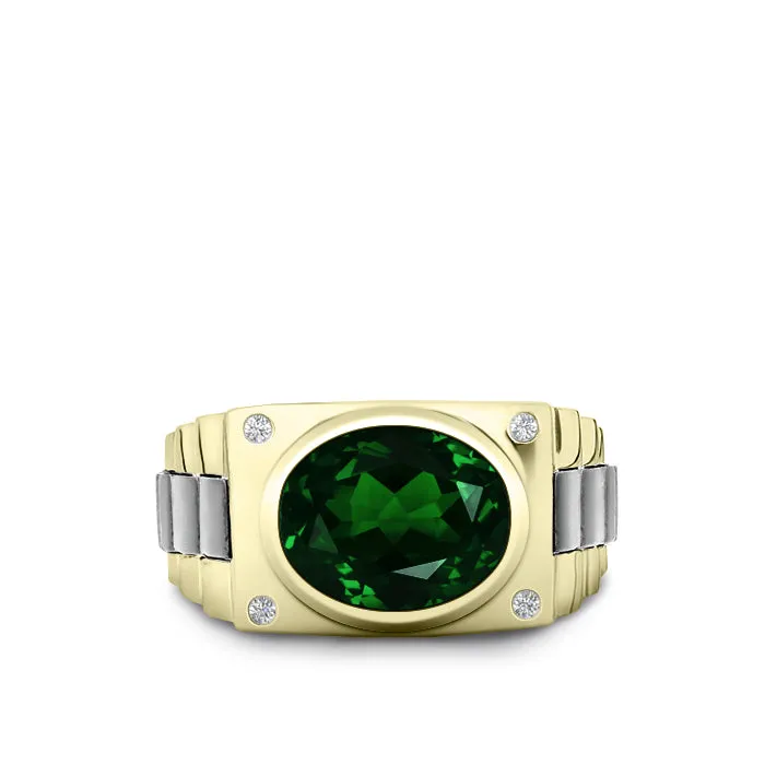 Wedding Ring for Man Diamond Birthstone Band with 4.50ct Green Emerald Gentleman Classic Jewelry