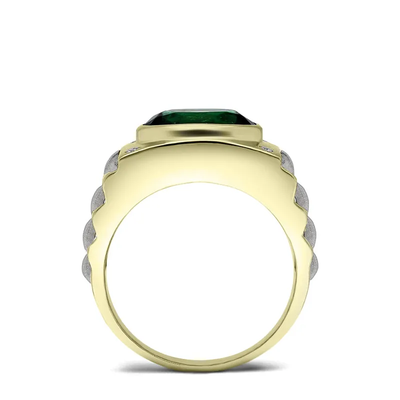 Wedding Ring for Man Diamond Birthstone Band with 4.50ct Green Emerald Gentleman Classic Jewelry