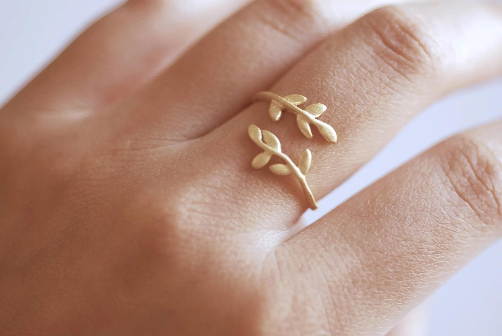 Wholesale Laurel Branch Ring, Vermeil 925 Sterling Silver, Gold Plated, Leaf Branch Ring, Leaf Ring, Rose Gold Leaf Ring, Layering Ring, Vine Twig Ring, Nature Jewelry, Bulk Rings